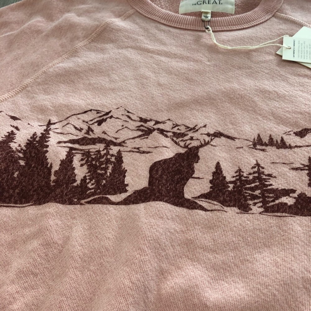 NWT The Great. College Alpine Graphic Sweatshirt in Cameo Pink XS - Picture 3 of 7